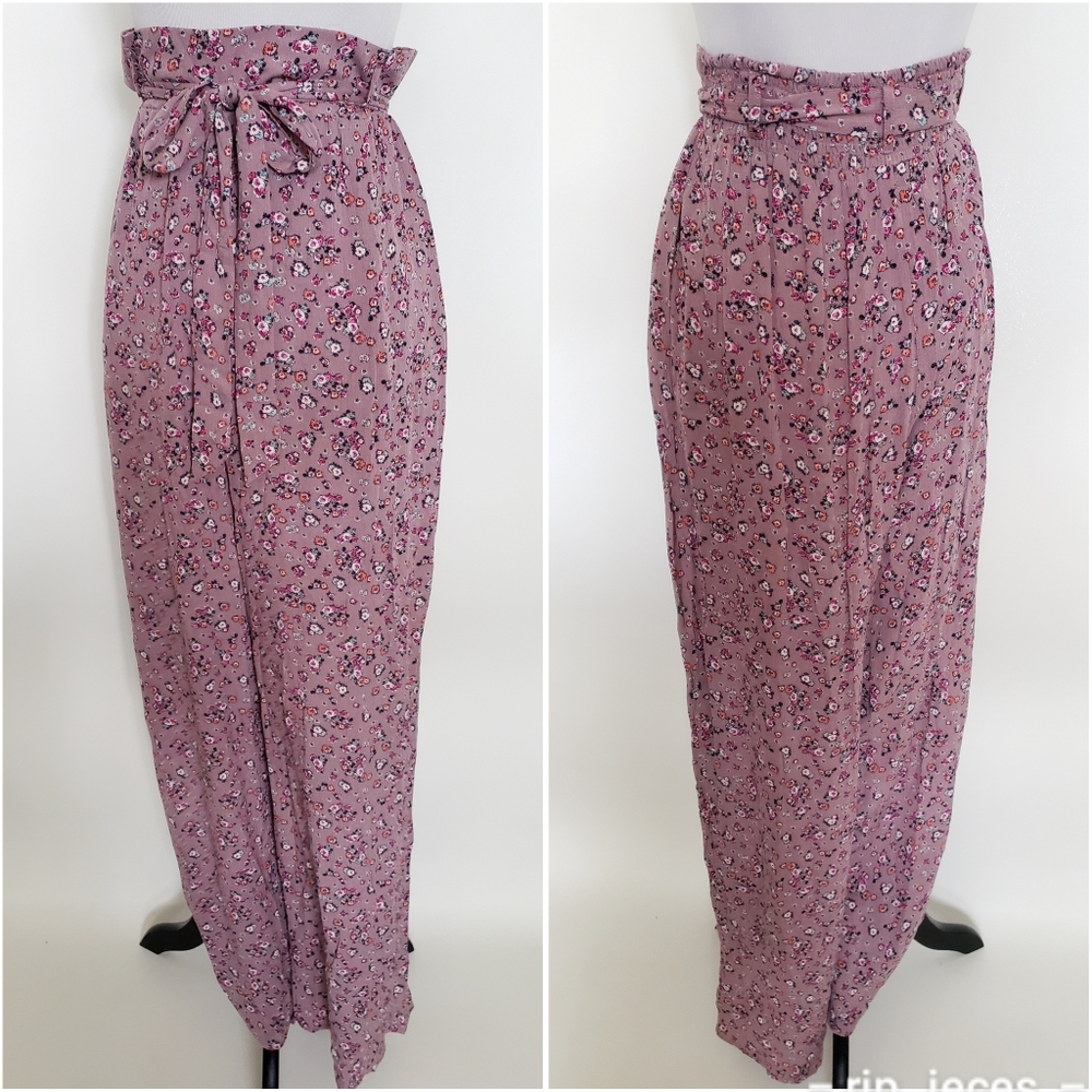 Large - High Waist Wide Leg Floral Pants